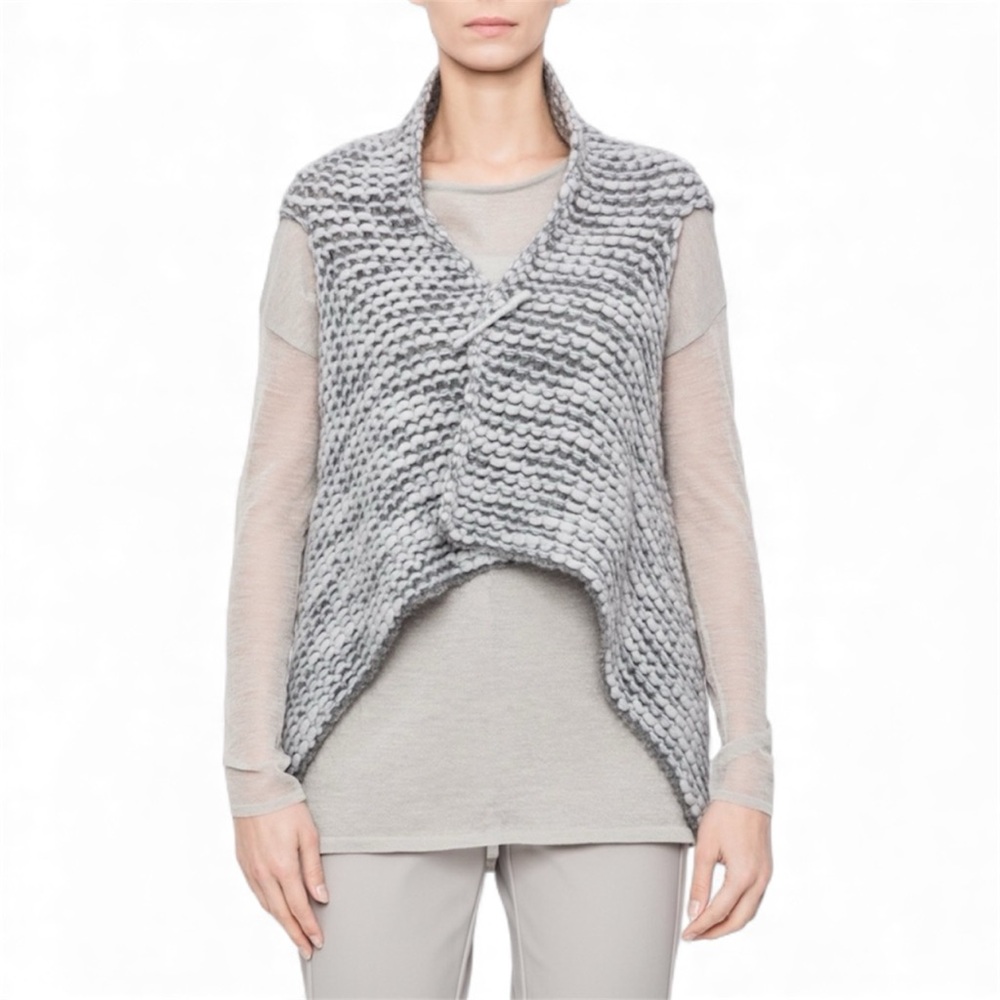 Sarah Pacini ‘Chine Cardigan’ Textured Knit Wool Blend Vest One Size - Picture 2 of 11